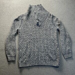 Soft Knit Sweater‎ Womens Medium Blue Marled Cable Shawl Collar Button Pullover